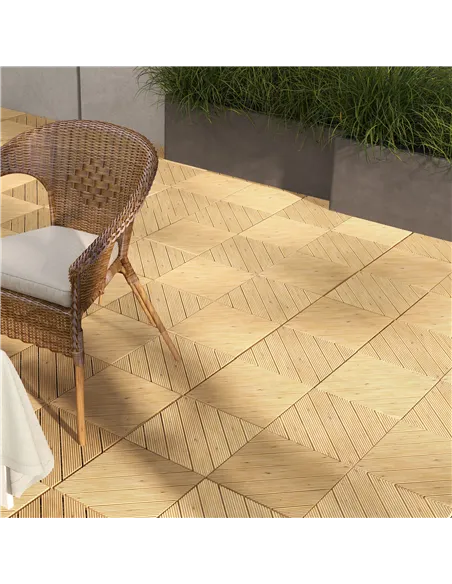Outsunny 9 Pcs Garden Decking Tiles Wooden Outdoor Flooring Tiles for Patio, Balcony, Terrace, Hot Tub, Yellow