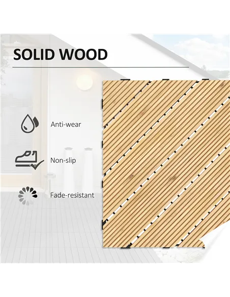 Outsunny 9 Pcs Garden Decking Tiles Wooden Outdoor Flooring Tiles for Patio, Balcony, Terrace, Hot Tub, Yellow