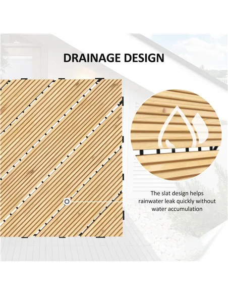Outsunny 9 Pcs Garden Decking Tiles Wooden Outdoor Flooring Tiles for Patio, Balcony, Terrace, Hot Tub, Yellow