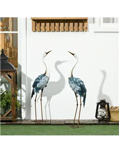 Outsunny Crane Garden Ornaments, 2 PCS Steel Garden Statue Set Gifts, Water and Rust Resistant Sculptures for Patio Pond Landsca 2