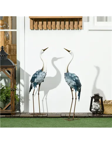 Outsunny Crane Garden Ornaments, 2 PCS Steel Garden Statue Set Gifts, Water and Rust Resistant Sculptures for Patio Pond Landsca