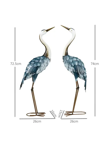 Outsunny Crane Garden Ornaments, 2 PCS Steel Garden Statue Set Gifts, Water and Rust Resistant Sculptures for Patio Pond Landsca