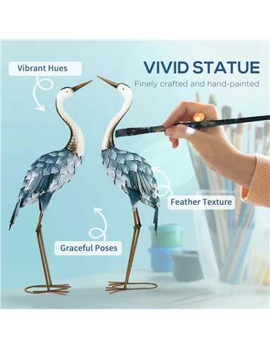 Outsunny Crane Garden Ornaments, 2 PCS Steel Garden Statue Set Gifts, Water and Rust Resistant Sculptures for Patio Pond Landsca