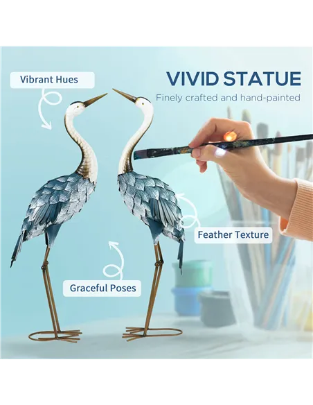 Outsunny Crane Garden Ornaments, 2 PCS Steel Garden Statue Set Gifts, Water and Rust Resistant Sculptures for Patio Pond Landsca