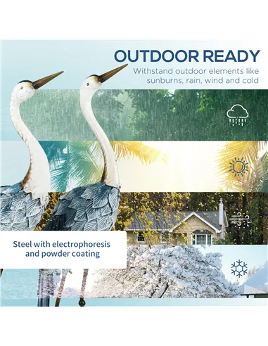 Outsunny Crane Garden Ornaments, 2 PCS Steel Garden Statue Set Gifts, Water and Rust Resistant Sculptures for Patio Pond Landsca