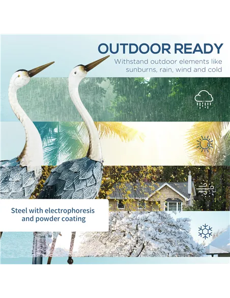 Outsunny Crane Garden Ornaments, 2 PCS Steel Garden Statue Set Gifts, Water and Rust Resistant Sculptures for Patio Pond Landsca