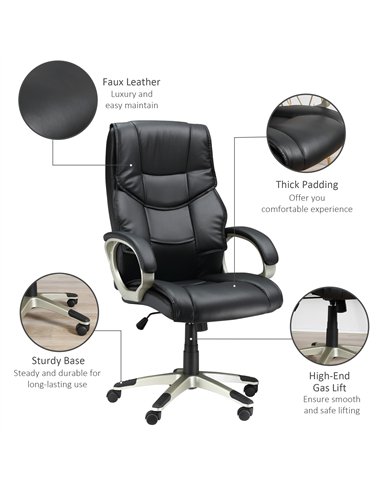HOMCOM Home Office Chair High Back Computer Desk Chair with Faux Leather Adjustable Height Rocking Function Black