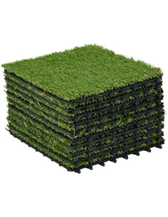 Outsunny 10 PCs 30 x 30cm Artificial Grass Turf, 25mm Pile Height Grass Carpet Fake Grass Mat UV Resistance for Outdoor