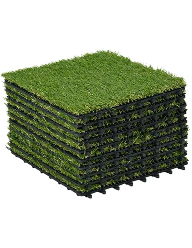Outsunny 10 PCs 30 x 30cm Artificial Grass Turf, 25mm Pile Height Grass Carpet Fake Grass Mat UV Resistance for Outdoor