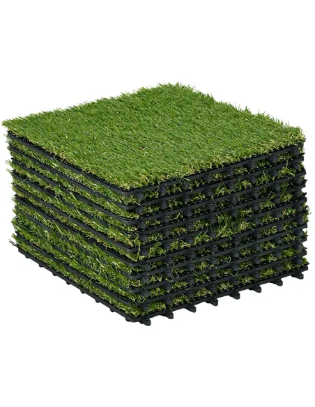 Outsunny 10 PCs 30 x 30cm Artificial Grass Turf, 25mm Pile Height Grass Carpet Fake Grass Mat UV Resistance for Outdoor