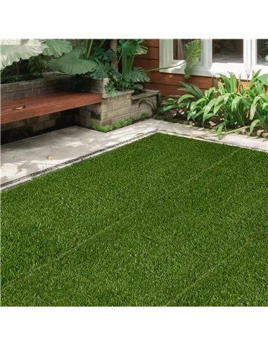 Outsunny 10 PCs 30 x 30cm Artificial Grass Turf, 25mm Pile Height Grass Carpet Fake Grass Mat UV Resistance for Outdoor