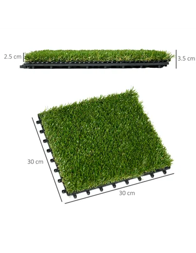 Outsunny 10 PCs 30 x 30cm Artificial Grass Turf, 25mm Pile Height Grass Carpet Fake Grass Mat UV Resistance for Outdoor