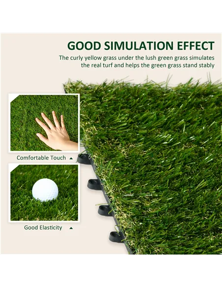 Outsunny 10 PCs 30 x 30cm Artificial Grass Turf, 25mm Pile Height Grass Carpet Fake Grass Mat UV Resistance for Outdoor