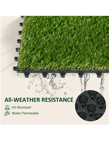 Outsunny 10 PCs 30 x 30cm Artificial Grass Turf, 25mm Pile Height Grass Carpet Fake Grass Mat UV Resistance for Outdoor