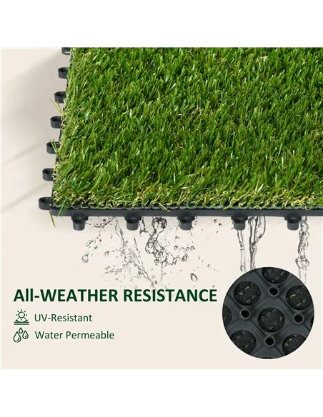 Outsunny 10 PCs 30 x 30cm Artificial Grass Turf, 25mm Pile Height Grass Carpet Fake Grass Mat UV Resistance for Outdoor