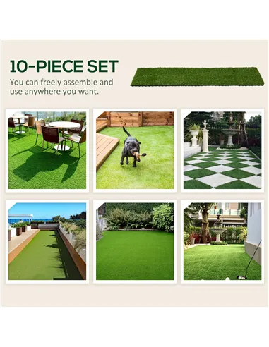 Outsunny 10 PCs 30 x 30cm Artificial Grass Turf, 25mm Pile Height Grass Carpet Fake Grass Mat UV Resistance for Outdoor