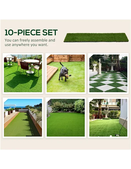 Outsunny 10 PCs 30 x 30cm Artificial Grass Turf, 25mm Pile Height Grass Carpet Fake Grass Mat UV Resistance for Outdoor