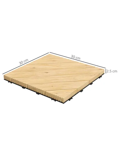 Outsunny 27 Pcs Wooden Interlocking Decking Tiles, 30 x 30 cm Anti-slip Outdoor Flooring Tiles, 0.81㎡ per Pack, All Weather Use 