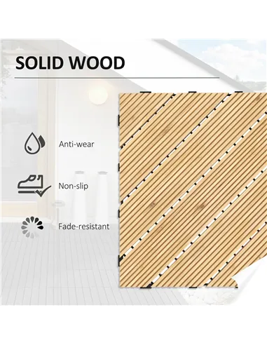 Outsunny 27 Pcs Wooden Interlocking Decking Tiles, 30 x 30 cm Anti-slip Outdoor Flooring Tiles, 0.81㎡ per Pack, All Weather Use 