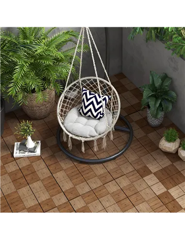 Outsunny 27 Pcs Wooden Interlocking Decking Tiles, 30 x 30 cm Anti-slip Outdoor Flooring Tiles, 0.81㎡ per Pack, All Weather Use 