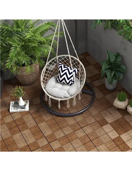 Outsunny 27 Pcs Wooden Interlocking Decking Tiles, 30 x 30 cm Anti-slip Outdoor Flooring Tiles, 0.81㎡ per Pack, All Weather Use 