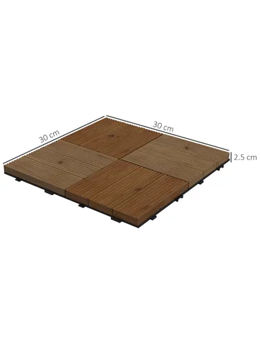 Outsunny 27 Pcs Wooden Interlocking Decking Tiles, 30 x 30 cm Anti-slip Outdoor Flooring Tiles, 0.81㎡ per Pack, All Weather Use 