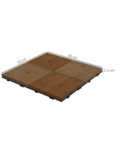 Outsunny 27 Pcs Wooden Interlocking Decking Tiles, 30 x 30 cm Anti-slip Outdoor Flooring Tiles, 0.81㎡ per Pack, All Weather Use 