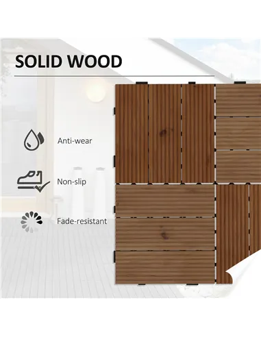 Outsunny 27 Pcs Wooden Interlocking Decking Tiles, 30 x 30 cm Anti-slip Outdoor Flooring Tiles, 0.81㎡ per Pack, All Weather Use 