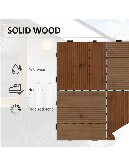Outsunny 27 Pcs Wooden Interlocking Decking Tiles, 30 x 30 cm Anti-slip Outdoor Flooring Tiles, 0.81㎡ per Pack, All Weather Use 
