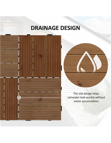 Outsunny 27 Pcs Wooden Interlocking Decking Tiles, 30 x 30 cm Anti-slip Outdoor Flooring Tiles, 0.81㎡ per Pack, All Weather Use 