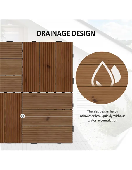 Outsunny 27 Pcs Wooden Interlocking Decking Tiles, 30 x 30 cm Anti-slip Outdoor Flooring Tiles, 0.81㎡ per Pack, All Weather Use 