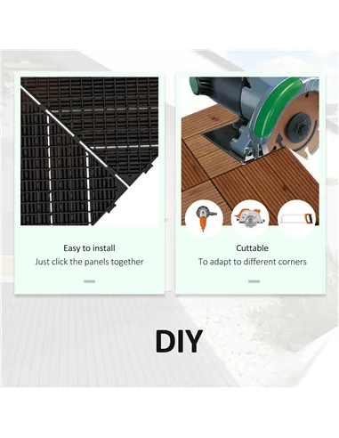 Outsunny 27 Pcs Wooden Interlocking Decking Tiles, 30 x 30 cm Anti-slip Outdoor Flooring Tiles, 0.81㎡ per Pack, All Weather Use 