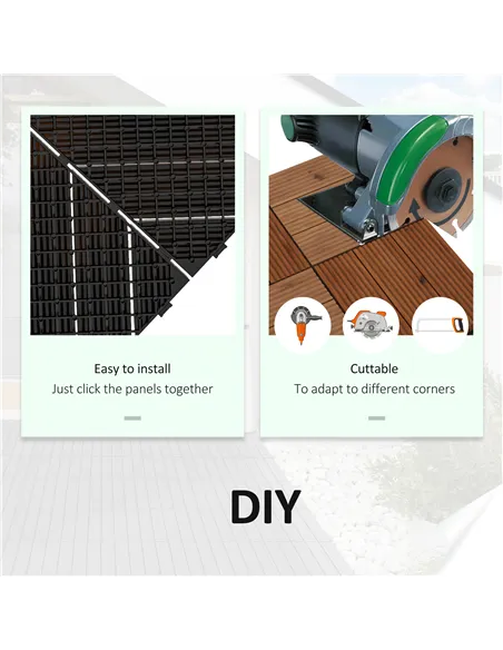 Outsunny 27 Pcs Wooden Interlocking Decking Tiles, 30 x 30 cm Anti-slip Outdoor Flooring Tiles, 0.81㎡ per Pack, All Weather Use 