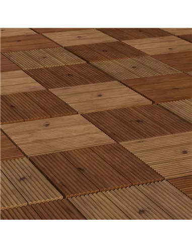 Outsunny 27 Pcs Wooden Interlocking Decking Tiles, 30 x 30 cm Anti-slip Outdoor Flooring Tiles, 0.81㎡ per Pack, All Weather Use 