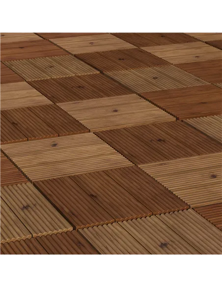 Outsunny 27 Pcs Wooden Interlocking Decking Tiles, 30 x 30 cm Anti-slip Outdoor Flooring Tiles, 0.81㎡ per Pack, All Weather Use 