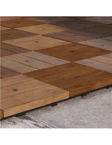 Outsunny 27 Pcs Wooden Interlocking Decking Tiles, 30 x 30 cm Anti-slip Outdoor Flooring Tiles, 0.81㎡ per Pack, All Weather Use 
