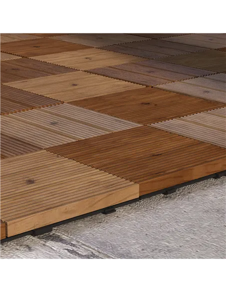 Outsunny 27 Pcs Wooden Interlocking Decking Tiles, 30 x 30 cm Anti-slip Outdoor Flooring Tiles, 0.81㎡ per Pack, All Weather Use 