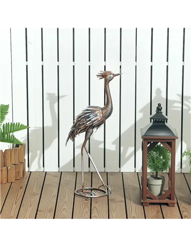 Outsunny Heron Garden Statue, Standing Garden Ornament, Metal Garden Gift with Stakes for Patio Pond Landscape Decoration, Silve