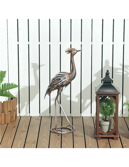 Outsunny Heron Garden Statue, Standing Garden Ornament, Metal Garden Gift with Stakes for Patio Pond Landscape Decoration, Silve