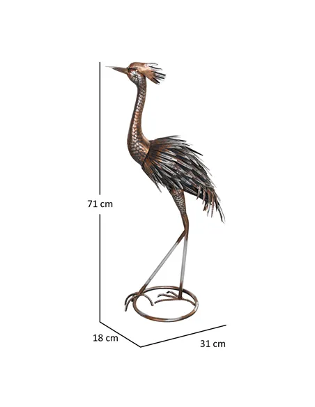 Outsunny Heron Garden Statue, Standing Garden Ornament, Metal Garden Gift with Stakes for Patio Pond Landscape Decoration, Silve