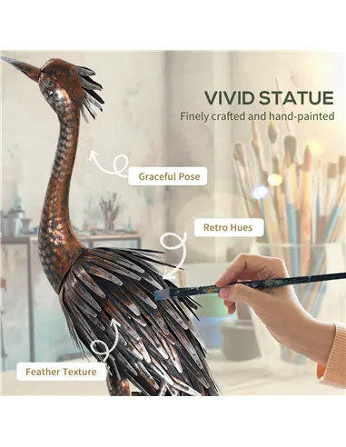 Outsunny Heron Garden Statue, Standing Garden Ornament, Metal Garden Gift with Stakes for Patio Pond Landscape Decoration, Silve