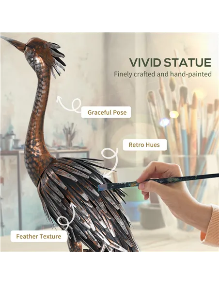 Outsunny Heron Garden Statue, Standing Garden Ornament, Metal Garden Gift with Stakes for Patio Pond Landscape Decoration, Silve