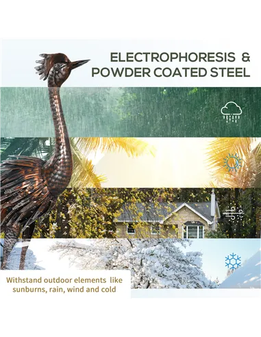 Outsunny Heron Garden Statue, Standing Garden Ornament, Metal Garden Gift with Stakes for Patio Pond Landscape Decoration, Silve