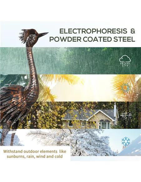 Outsunny Heron Garden Statue, Standing Garden Ornament, Metal Garden Gift with Stakes for Patio Pond Landscape Decoration, Silve