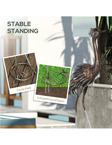 Outsunny Heron Garden Statue, Standing Garden Ornament, Metal Garden Gift with Stakes for Patio Pond Landscape Decoration, Silve