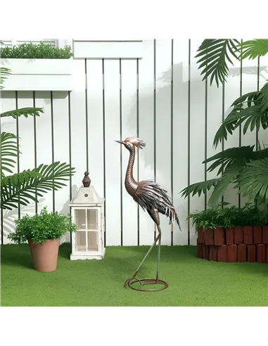 Outsunny Heron Garden Statue, Standing Garden Ornament, Metal Garden Gift with Stakes for Patio Pond Landscape Decoration, Silve