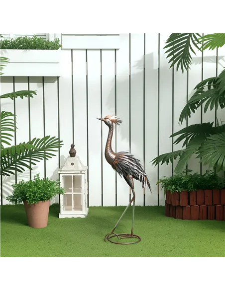 Outsunny Heron Garden Statue, Standing Garden Ornament, Metal Garden Gift with Stakes for Patio Pond Landscape Decoration, Silve
