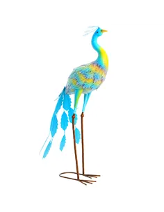 Outsunny Peacock Garden Statue, Standing Garden Ornament, Metal Garden Gift with Stakes for Patio Pond Landscape Decoration, Mul
