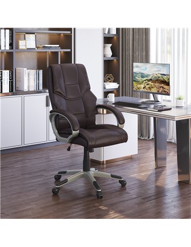 HOMCOM Home Office Chair High Back Computer Desk Chair with Faux Leather Adjustable Height Rocking Function Brown