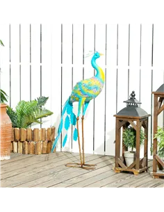 Outsunny Peacock Garden Statue, Standing Garden Ornament, Metal Garden Gift with Stakes for Patio Pond Landscape Decoration, Mul 2